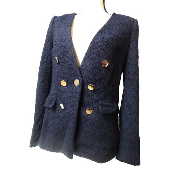 Calvin Klein Double-Breasted Textured Blazer, Navy, 8 - Picture 4 of 10